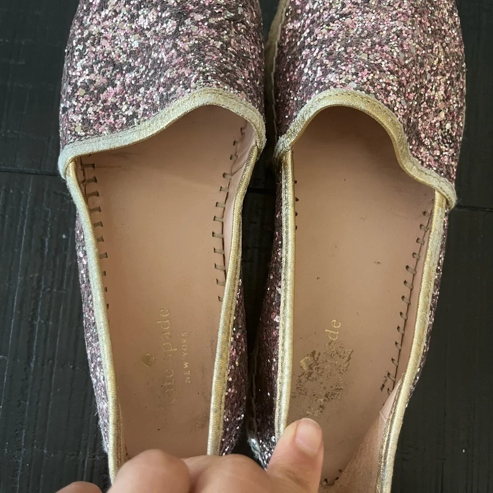 Kate Spade Linds Too Rose Gold Glitter Espadrille Pink SZ 8